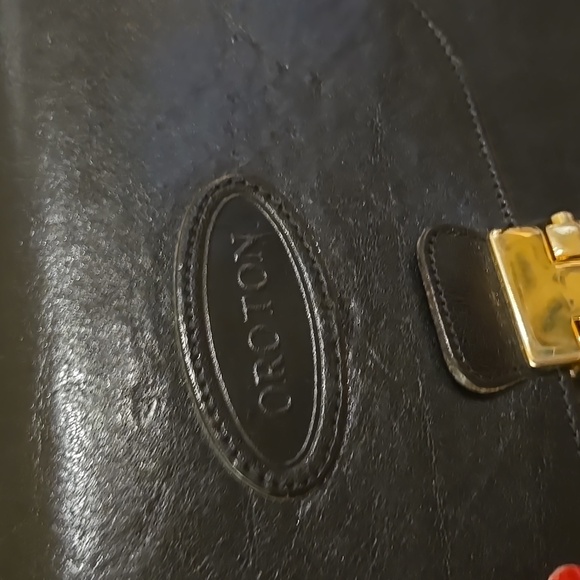 CLASSIC BLACK LEATHER OROTON SHOULDER BAG PURSE 👜 👛 9"×8"×2" - Picture 10 of 13